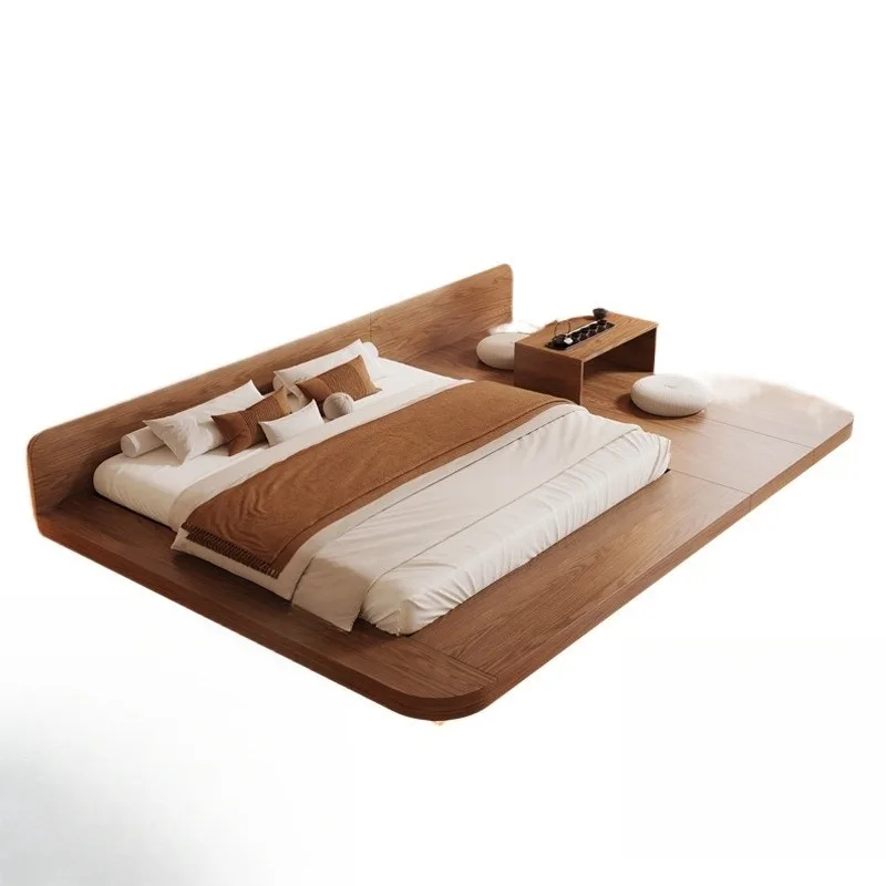 tatami suspended bed master bedroom rounded corner arc suspended platform bed with induction light strip solid wood bed