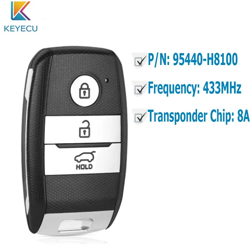 KEYECU Smart Remote Car Key for KIA Rio Stonic 2017+ 95440H8100 433Mhz 8A Chip P/N: 95440-H8100 3Buttons