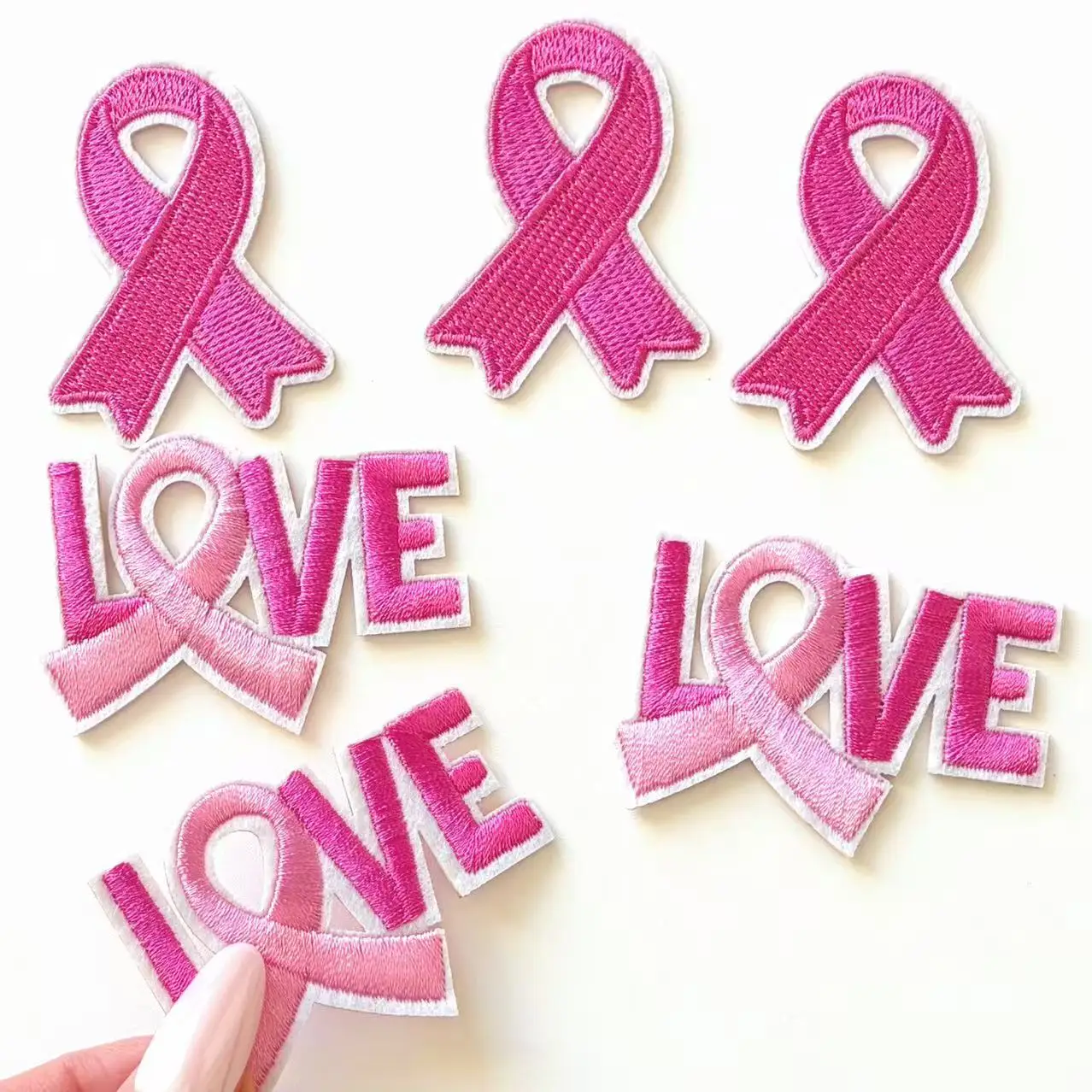 3PCS Pink Breast Cancer Awareness Iron-On Patches – Love & Ribbon Embroidered Appliqués for Clothes, Bags, Wallets, Slippers DIY