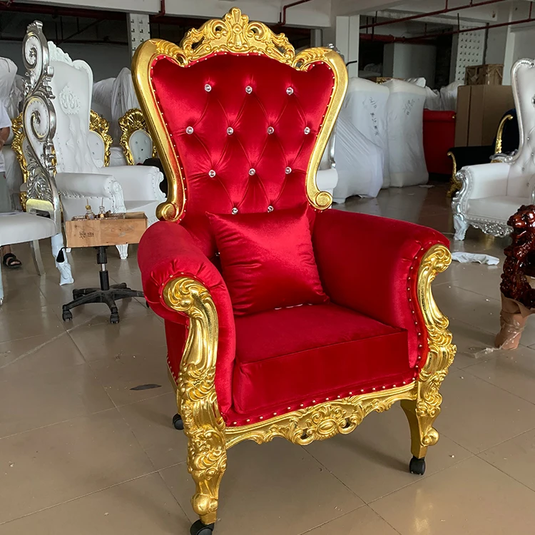 Factory new antique red queen throne chair wedding king furniture wholesale