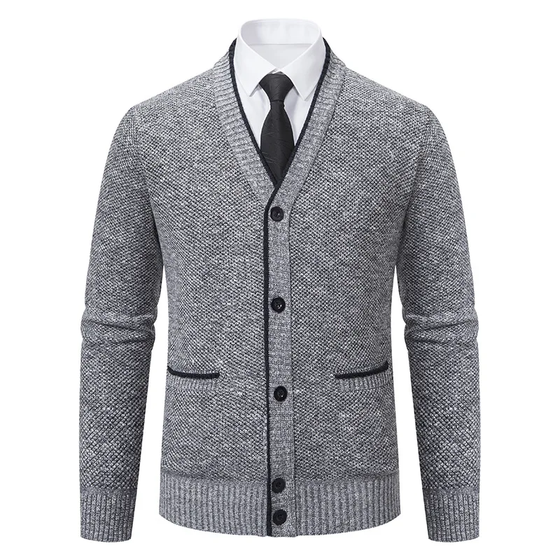 Cárdigan de punto para hombre, suéter coreano con cuello en V, ajustado, informal, top de tendencia, primavera y otoño