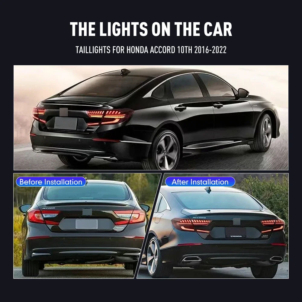 Pair Of LED Tail Lights For Honda Accord 10th 16-22 DRL Reverse Brake Turning Signal Plug And Play Car Rear Tail Light Assembly