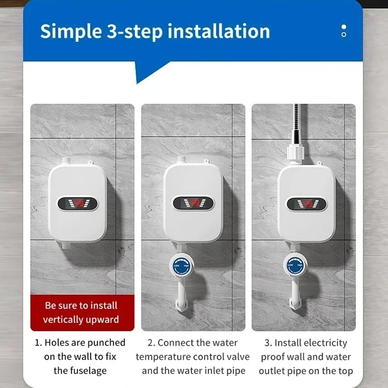 Mini calentador de agua caliente sin tanque, sistema de calefacción de lavado termostático con pantalla Digital, 3500W, cocina y baño