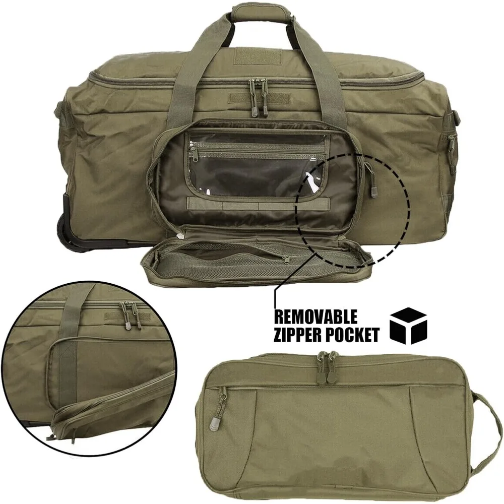 حقيبة كبيرة جدًا من القماش الخشن للسفر، عسكرية تكتيكية، للتخييم مع عجلات، حل تخزين طويل الأمد