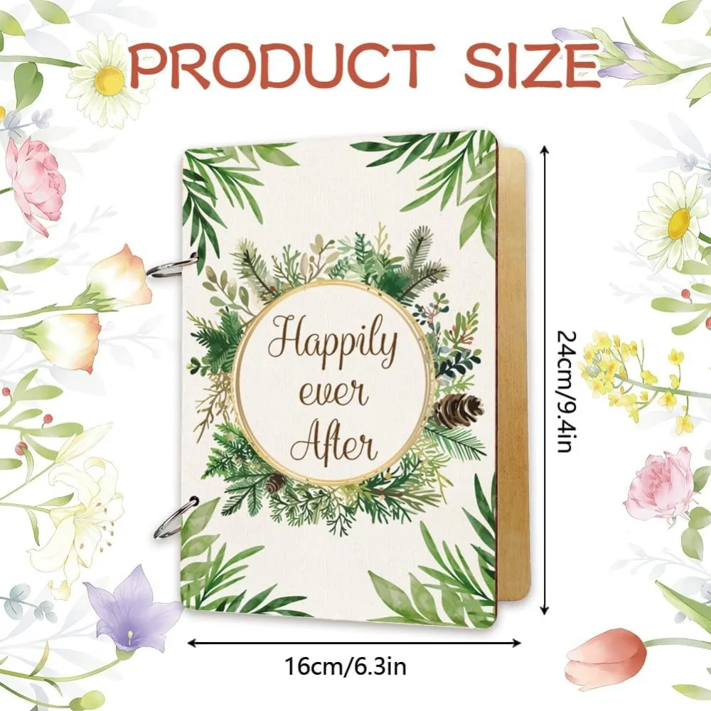 Wooden Loose Leaf Binder Happily Ever After Greeting Card Postcard Photo Album 2-Rings Cover Green Leaf Birthday making kit