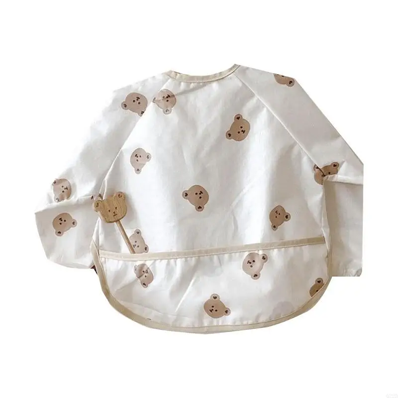 

Q22D Cartoon Printed Waterproof Baby Bib with Pocket Baby Infants Long Sleeve Feeding Drawing Painting Apron Newborn Smock