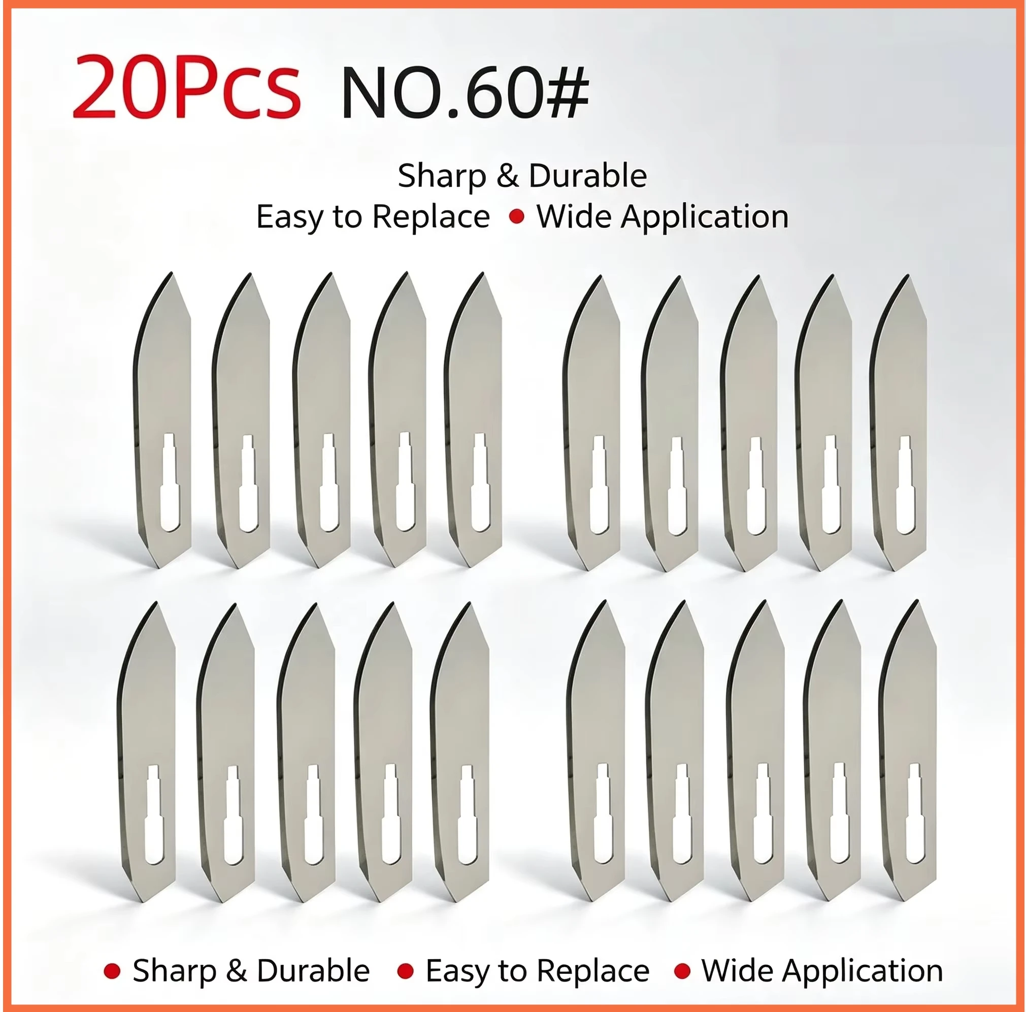 20Pcs No. 60 Sharp Industrial Surgical Blades High Carbon Steel Handicraft Outdoor Enthusiasts Individually Packaged
