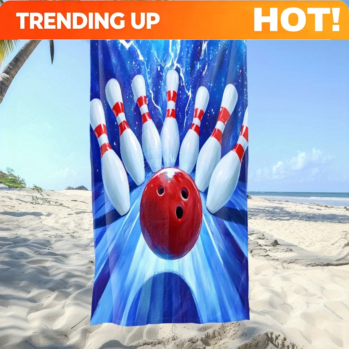 Customize 1pc Bowling Ball and Pins Action Beach Towel - Ultra-Absorbent Microfiber, Lightweight, Perfect for Beach, Parties, Tr