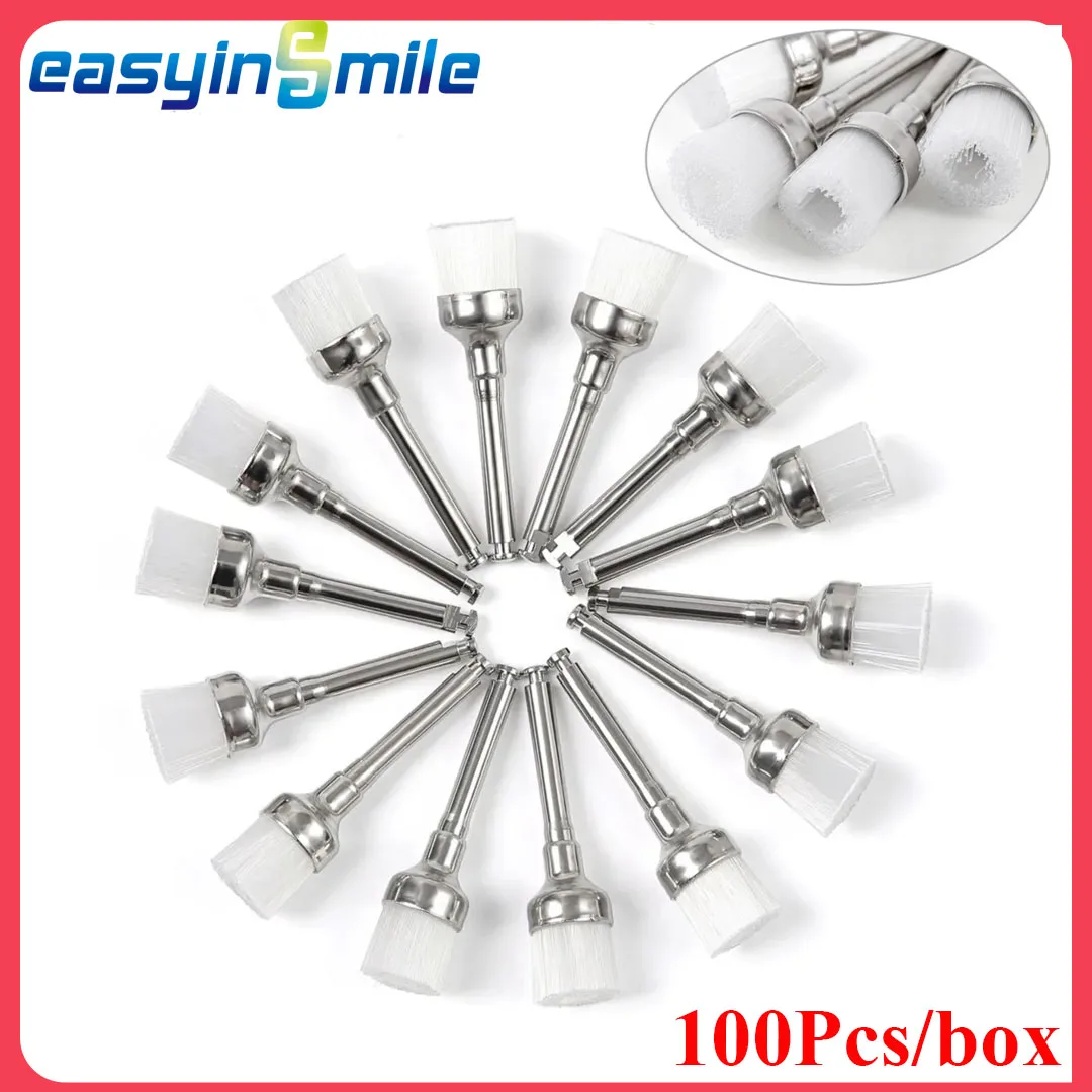 100Pcs/Box Dental Brush Prophy Polisher Brush Latch Flat Mane Tapered Bowl Removal Polishing For Dentist Easyinsmile