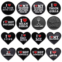 Black Heart Letters Enamel Brooch Creative I Love Lying I Love EMO Boys Metal Badge Punk Round Lapel Pins Jewelry Gifts For Kids