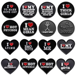 Black Heart Letters Enamel Brooch Creative I Love Lying I Love EMO Boys Metal Badge Punk Round Lapel Pins Jewelry Gifts For Kids