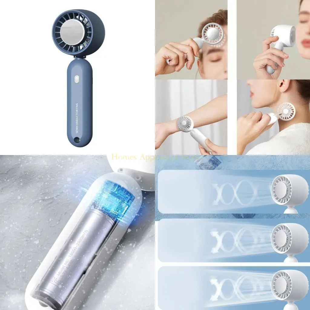 D0AB Plastic Mini Foldable Fan Rechargeable Bladeless Handheld Fan Cooling Electric Fan 3 Speed Adjustment for Outdoor Travel