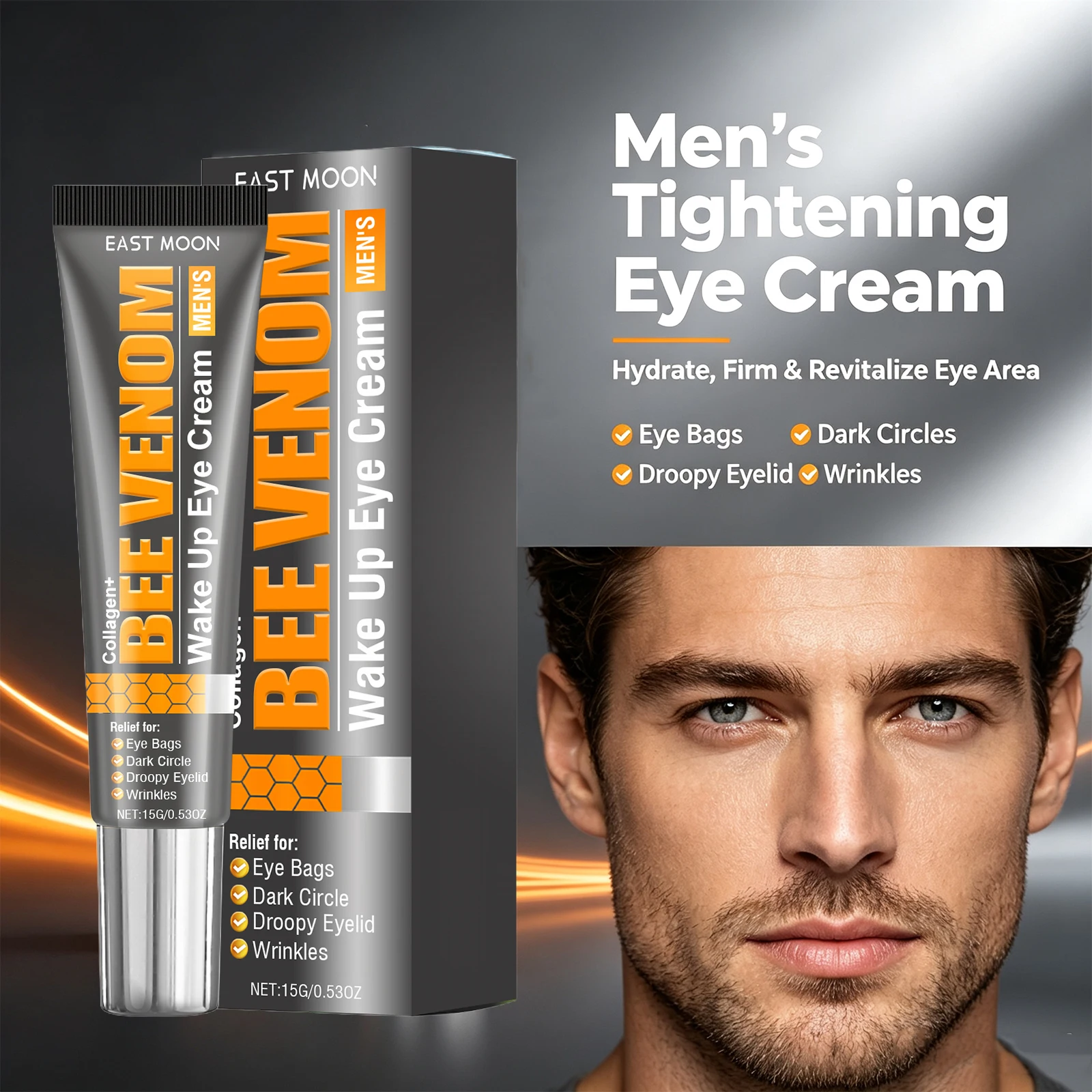 Men Bee Venom Eye Cream for Fine Lines Hydrating and Moisturizing Improve Dark Circles Eye Bags Eye Firming Skin Care 15g