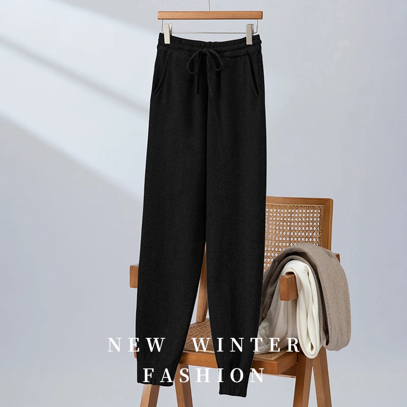 2025 New Women Cashmere Trousers Elastic Leg Pants Autumn Winter  Cashmere Knitwear Pockets Pencil Pants Drawstring Pants women
