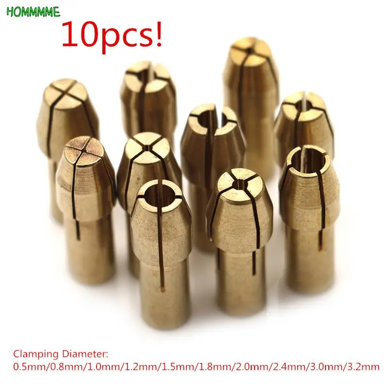 Mini portabrocas Dremel de 10 piezas, adaptador de 0,5mm-3,2mm, Micro pinza de latón para herramienta rotativa eléctrica 2023