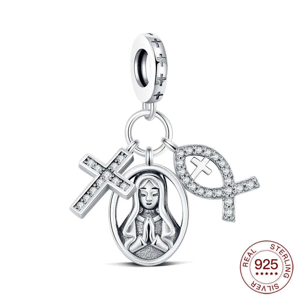 

2025 925 Sterling Silver Charm Cross Jesus Fish Pendant For Original Bracelet DIY Jewelry Holiday Decoration Lady Fashion Party