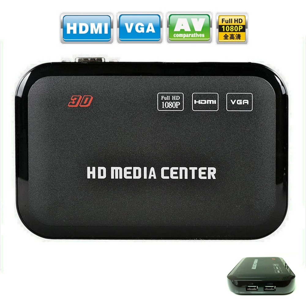 1080P Full HD Multi-function 3D Media Player Support HD VGA AV Output HD Media Center