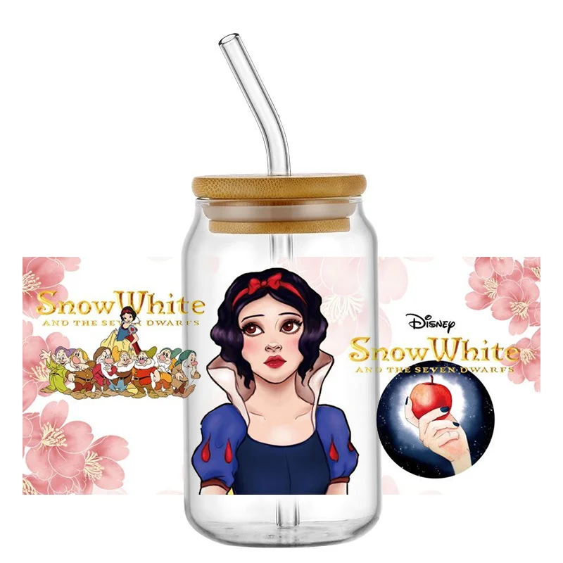 Miniso Disney Princess 16oz UV DTF Cup Wrap Cartoon Libbey Glass Beer Can Tumbler Transfer Sticker adesivo permanente impermeabile