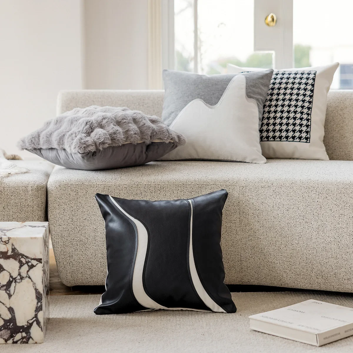 Italian Light Luxury Patchwork Pillow Covers Decorative Black White Gray Design Sense Pillow Case Home Fashion Cushion Cover