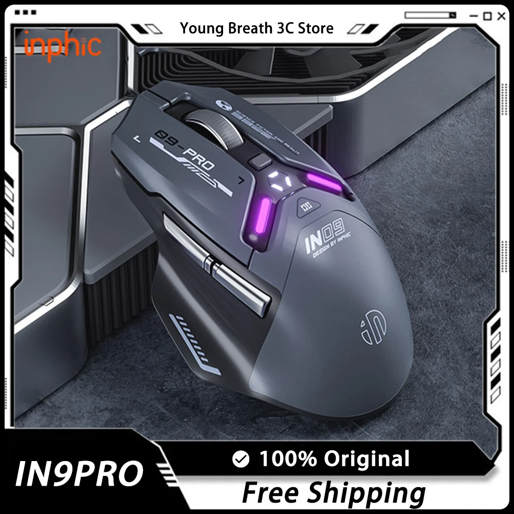 

Inphic In9pro Mouse Three Mode Wireless PAW3395 Sensor 8K Low Latency RGB 500mAh Gaming Mouse Ergonomic Pc Gamer Accessory Gift