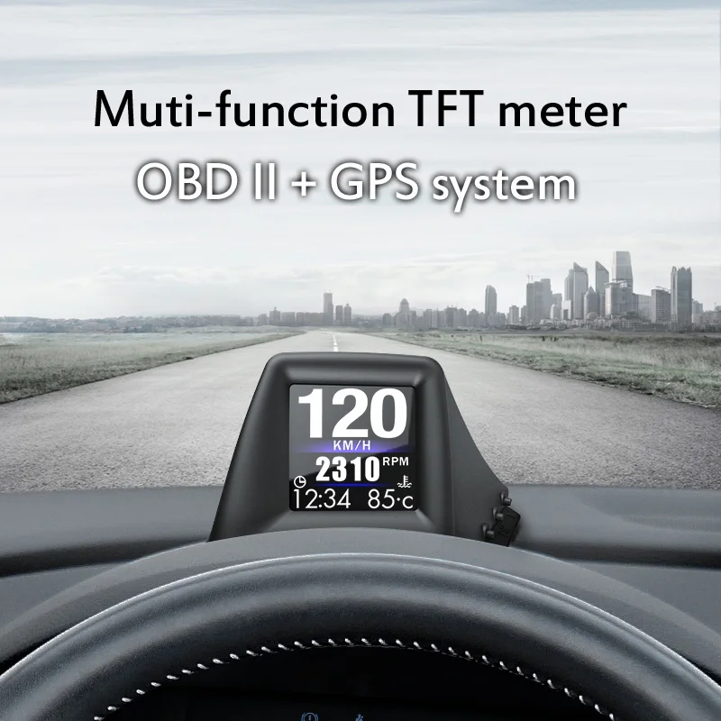 

Универсальный автомобильный проекционный дисплей HUD с OBD + GPS, двойной режим, предупреждение о превышении скорости, спидометр на лобовом стекле