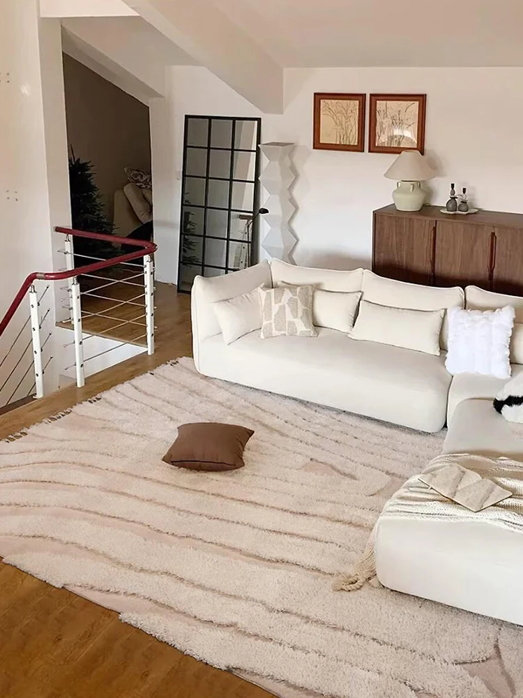 French Style Vintage Tassel Living Room Area Rug Light Luxury 3D Thick Handmade Large Floor Rug for Bedroom Soft Plush Bedroom