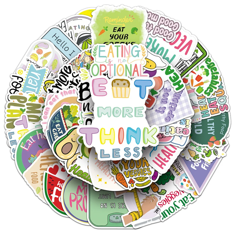 50pcs Dietary Health Positive Energy Phrases and Motivational English Sentences Stickers Pack Phone Journal Accessories DIY