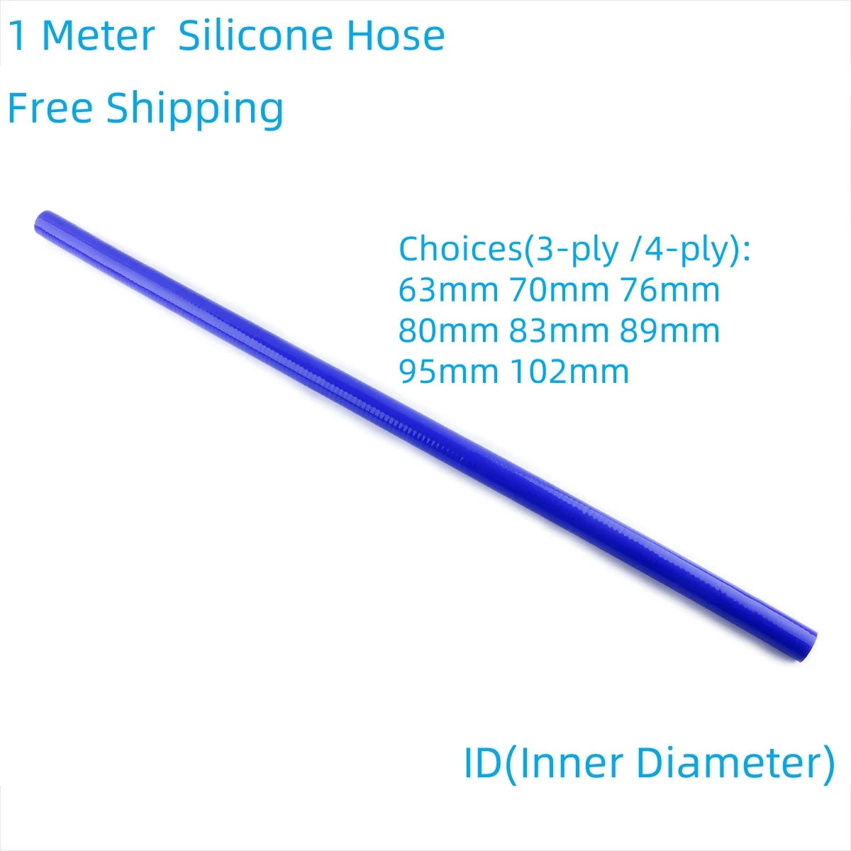 Blue 1 Meter Length ID 63mm 70mm 76mm 80mm 83mm 89mm 95mm 102mm Straight General Silicone Hose Coolant Intercooler Tube 3/4PLY