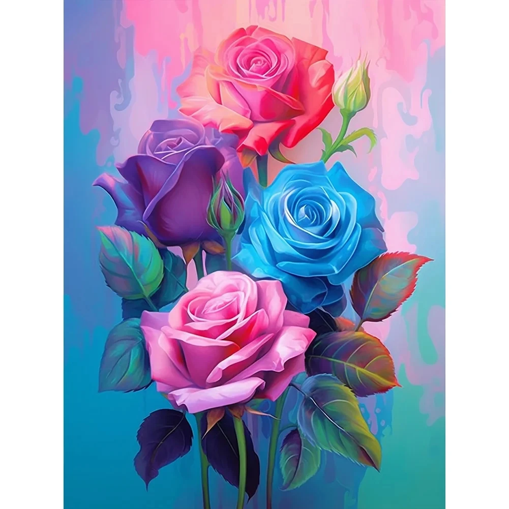 

Colorful Rose Flower AB Diamond Painting Art Fantasy Blue Red Flower Scenery Mosaic Cross Stitch Home Decor Gift