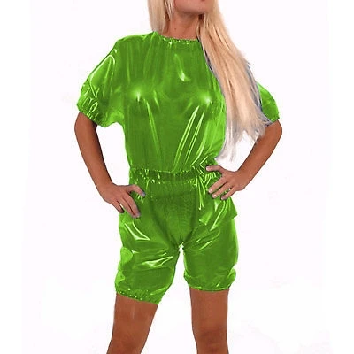 

Latex Rubber Gummi Short sleeves Light green fitness casual uniform XS-XXL