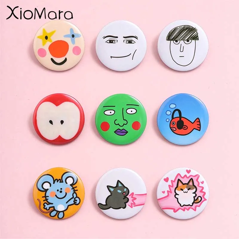 Cute Funny Cartoon Tinplate Pins, Hand-drawn Expression Badges, Fashion Backpack Clothing Accessory, Gift for Art Lovers