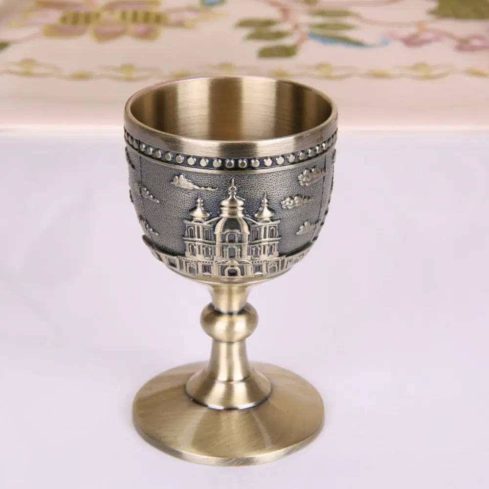 Carving Pattern Castle Metal Wine Cup Classical Handicrafts Carving Wine Glass European Style Handmade Small Goblet Drinkware