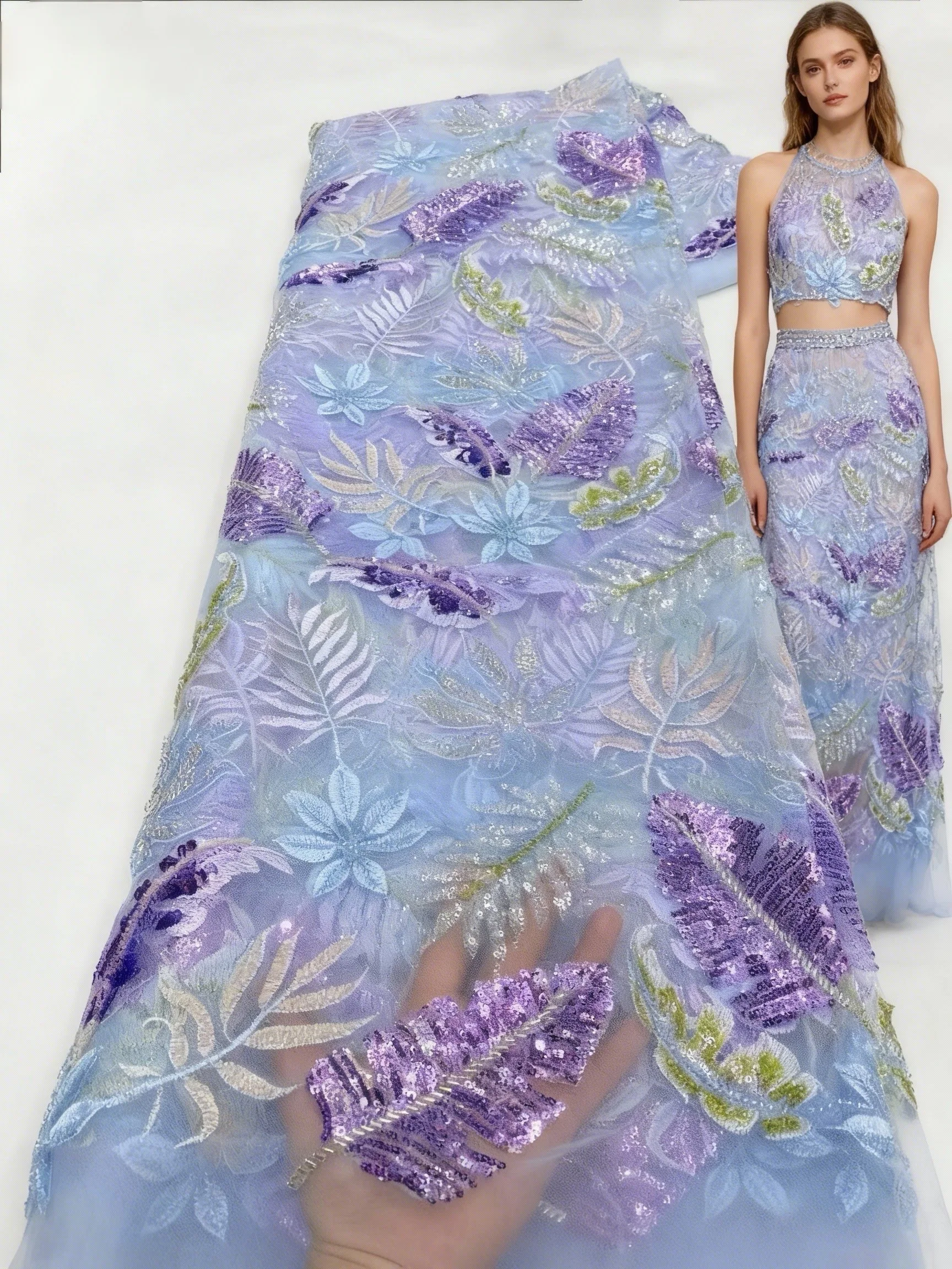 

2026 African Net Lace With Sequins African Lace Fabric High Quality 5 Yards Nigerian French Tulle Lace Fabric For Wedding Dress