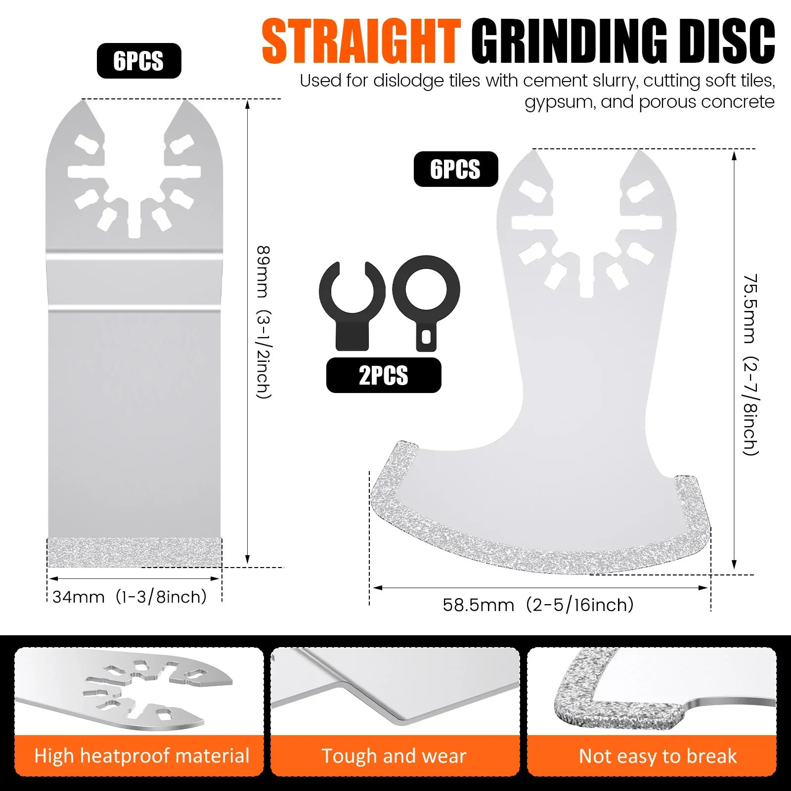 4/12Pcs Diamond Oscillating Multi Tool Blades for Grout Removal and Soft Tile Cut Segment Grit Grout Swing Blade with 2 Adapters