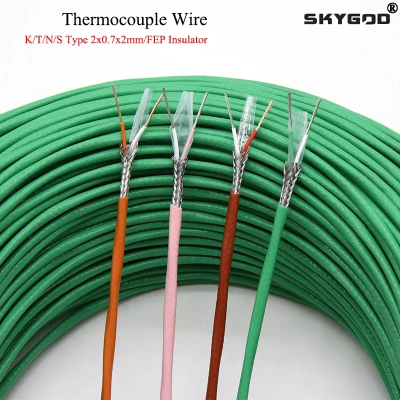 Thermocouple Wire K T N S Type 2 Cores PTFE Insulator Shielded Line High Temperature Measuring Compensation Cable