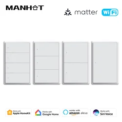 Manhot Matter WiFi Smart Wall Light Switch 1 2 3 4 Gangs Neutral Required smart Life Work with Google Home Apple Homekit Control