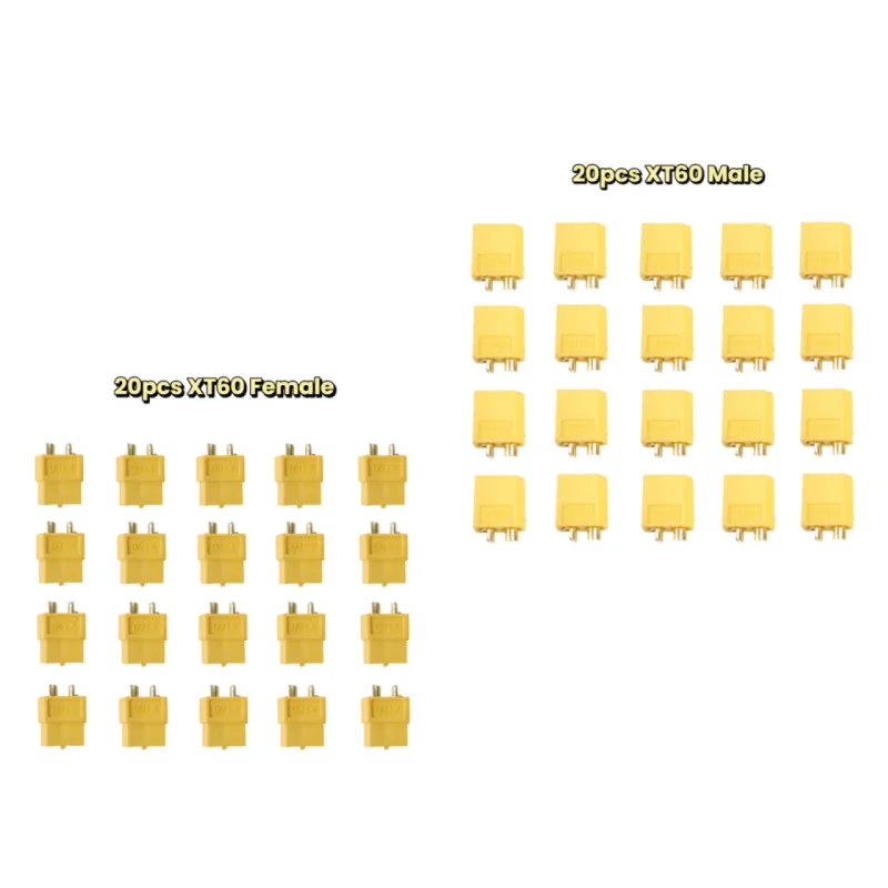 

20pcsXT60Connector Male Female Pair for RC Lipo Battery ESC 60A High Current 12AWG Low Resistance 0.8mΩ Drone FPV Soldering Plug