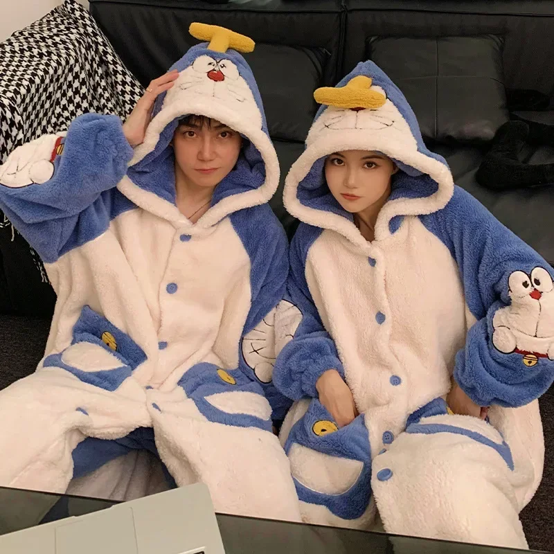 Sanrio Matching Pajamas for Couples Hello Kitty Pochacco Winter Night-robe Set Warm Cartoon Pyjamas Coral Fleece Plush Sleepwear