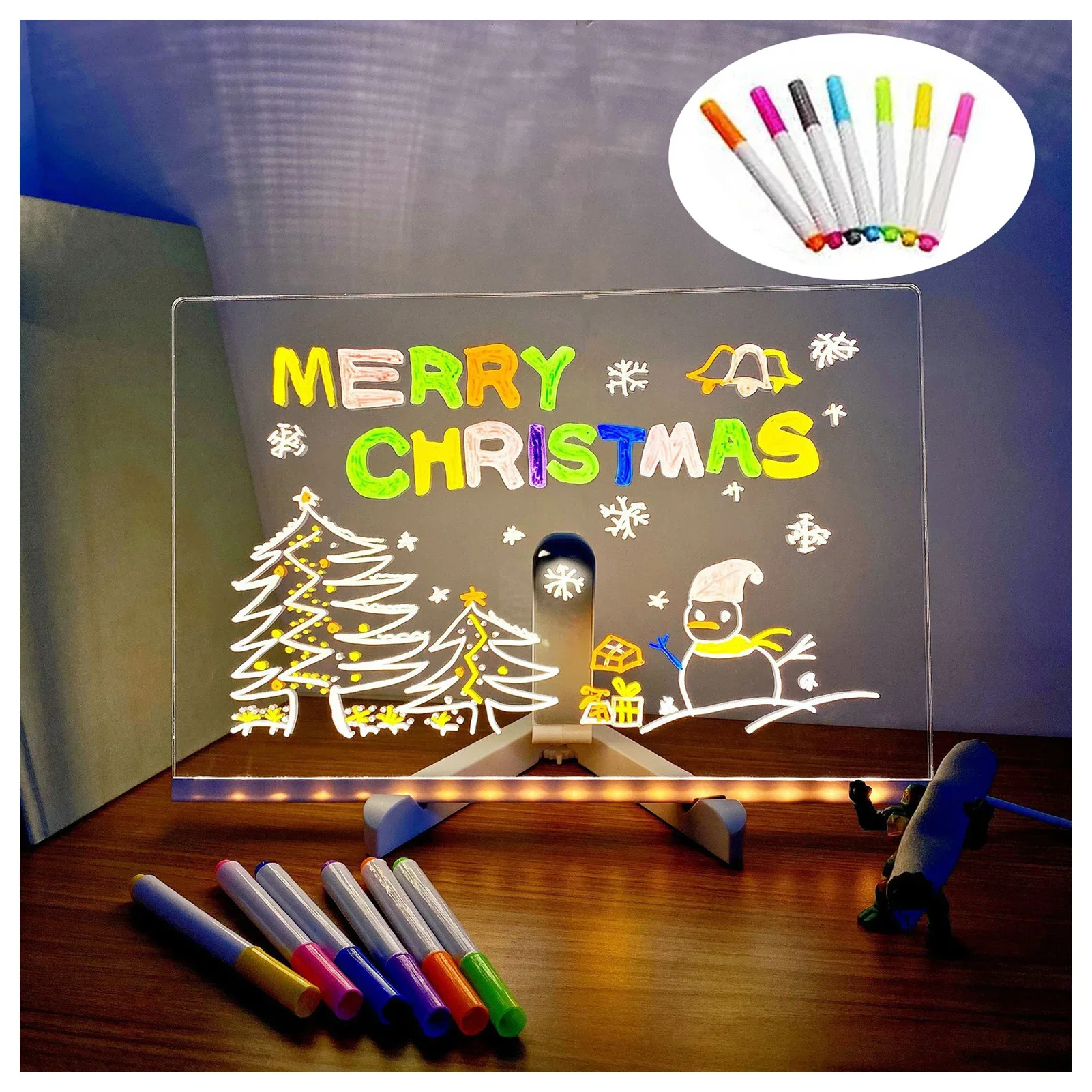 

3mx2m Letter Message Board With Led Light Desktop Erasable And Luminous Acrylic Color Blackboard Writing Board Seven Color Pen