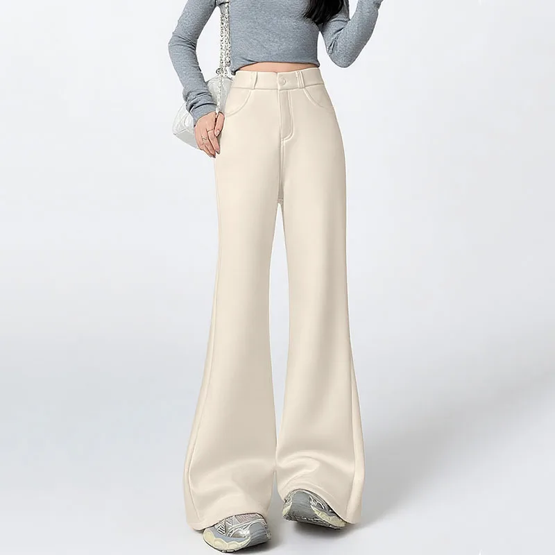 Autumn Winte Fleece Bell-Bottoms Pants Women High-Waisted Slimming Wide Leg Trousers Female Korean Classic Thicken Sweatpants