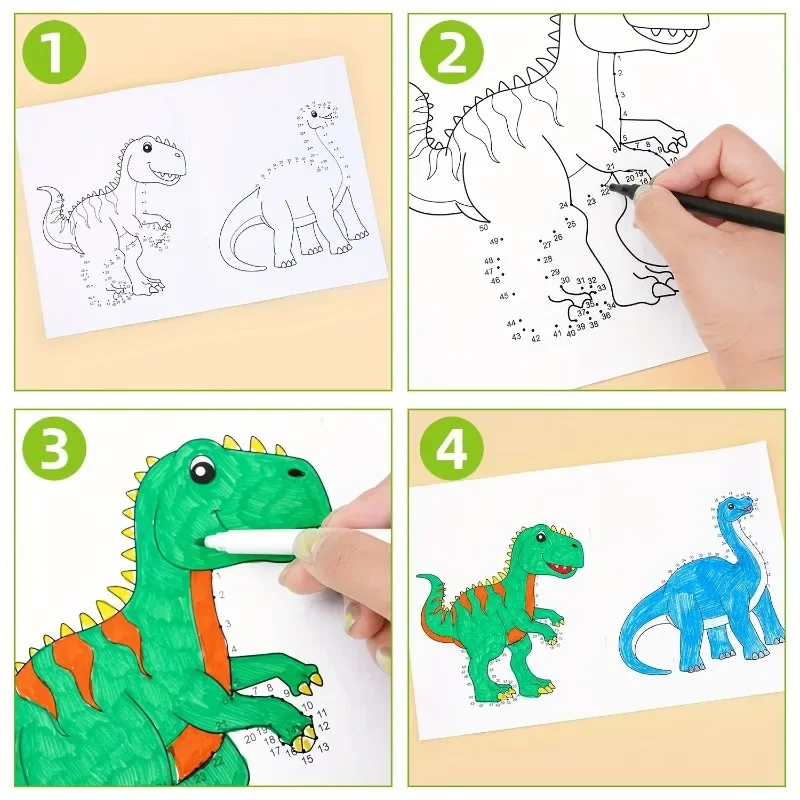 

Книга для занятий Jumbo Dot To Dot and Draw 2 в 1 — сборка точек для создания рисунка динозавров. Рабочая тетрадь для занятий подсчетом.