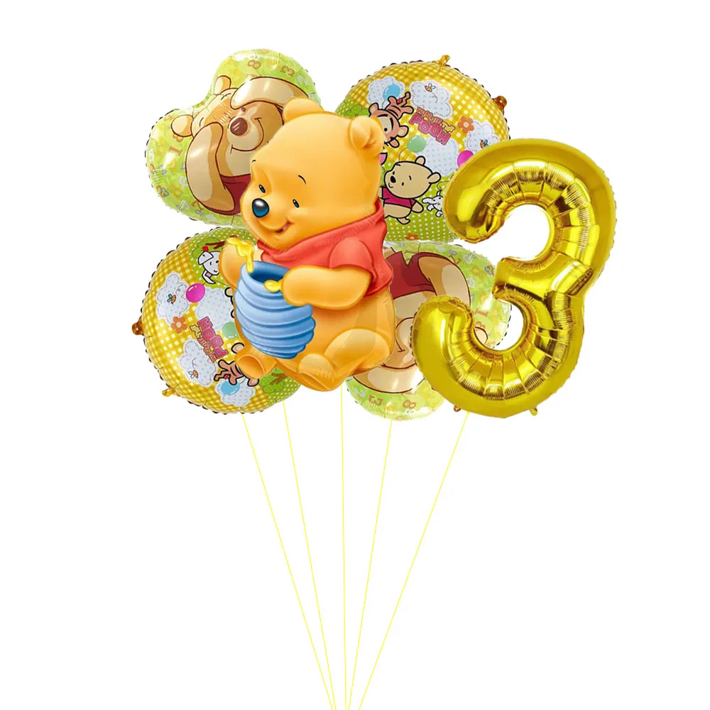 Nuovo set di palloncini Disney Winnie The Pooh con numeri dorati Palloncino foil Orso cartone animato Regalo di compleanno per bambini Decorazioni per feste Baby Shower