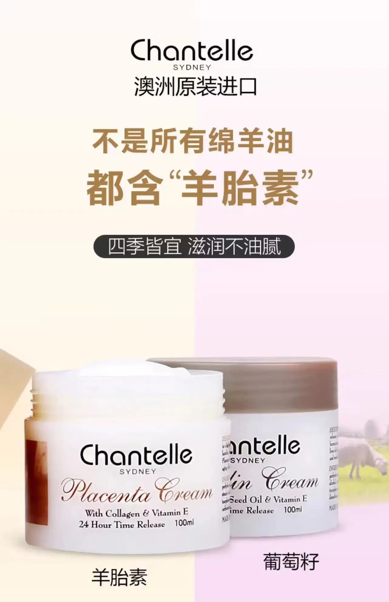 Australia Chantelle Lanolin Face Cream 100ml Sheep Placenta Grape Seed Nourishing Cream Moisturize Hydrate Rare Beauty Skin Care