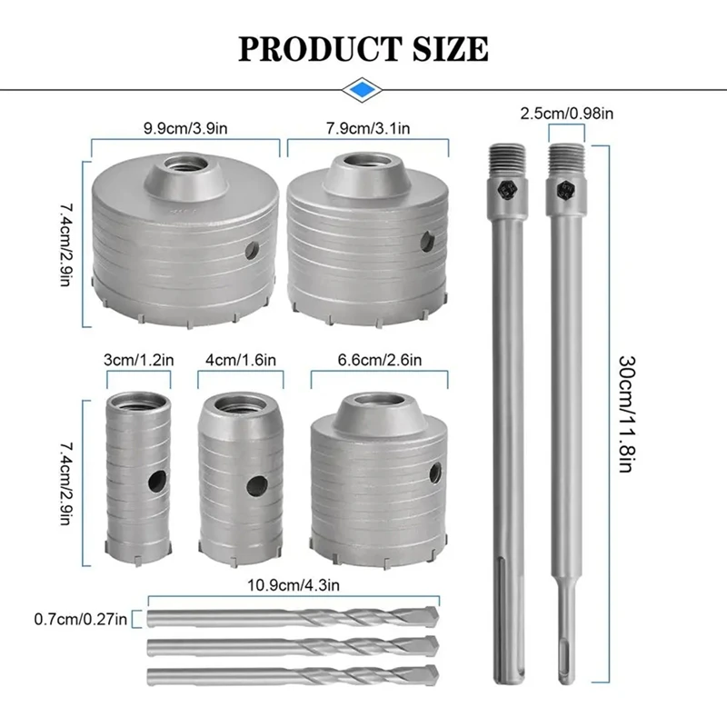 Kit sega a tazza per calcestruzzo 10 pezzi punta per trapano per sega a tazza per muratura portatile resistente agli urti in mattoni per muro di