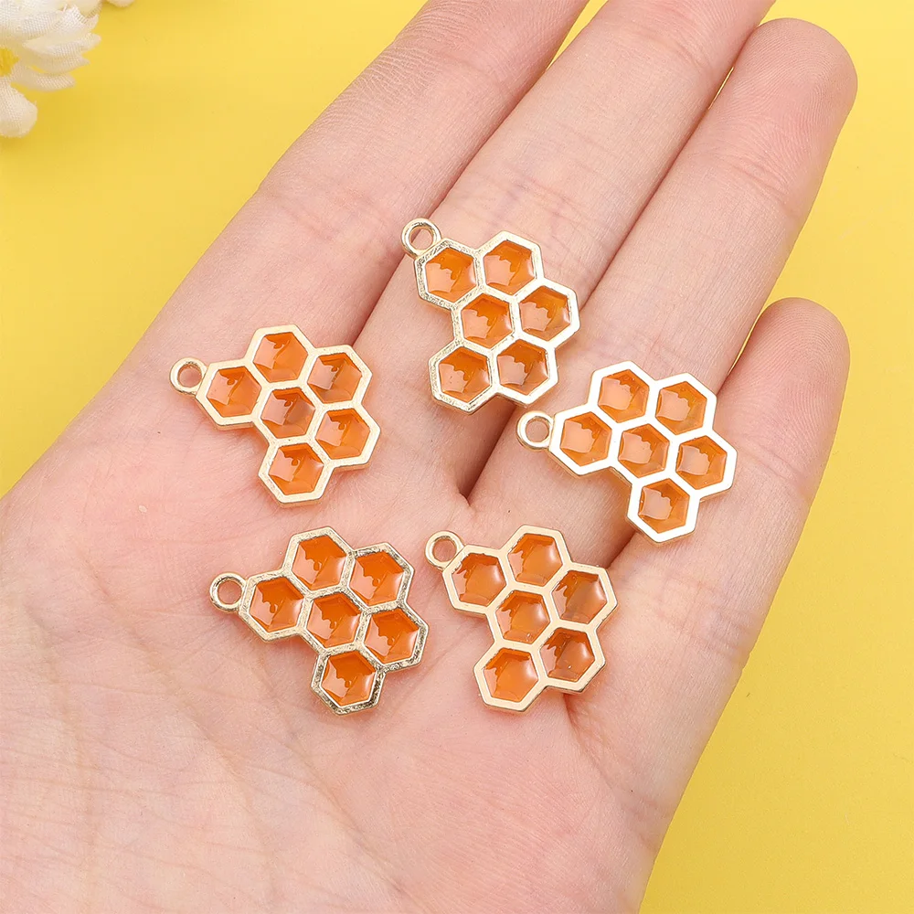 6/20/40pcs Yellow Honeycomb Shaped Pendant, Enamel Craft Pendant, Used for DIY Necklaces, Bracelets, Jewelry Accessories