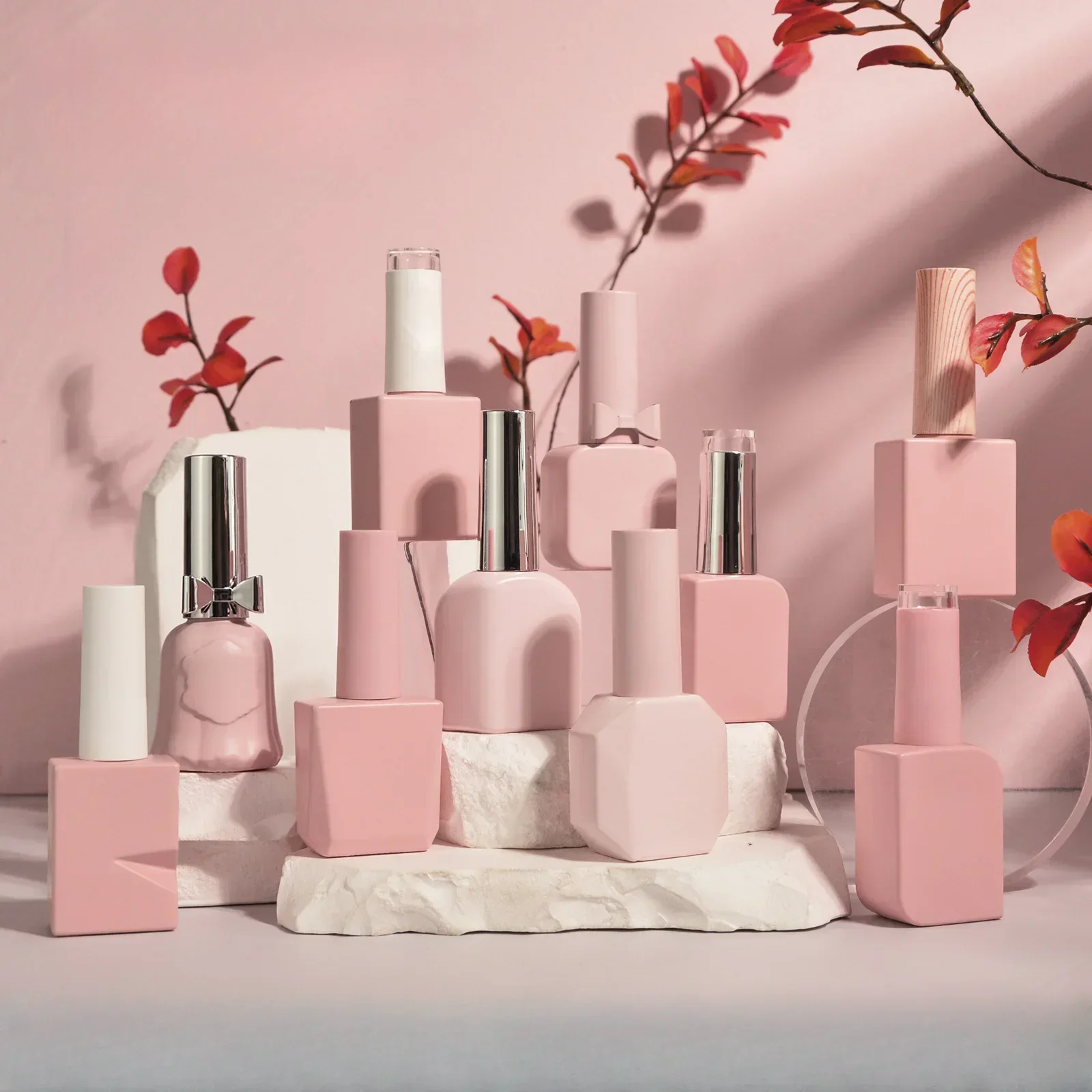 10Pcs Empty Nail Polish Bottle 10/15ML DIY Nail Gel Container Pink Glass Cosmetic Nail Beauty Oil Packing Bottle Makeup Tools