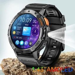 LIGE Outdoor Smart Watch Men 530mAh Large Battery AMOLED Bluetooth Call Flashlight Sports Fitness Health Monitor Smartwatch K65