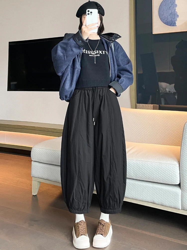 

Japanese Style Thick Cotton Pants Women's Winter New Solid Color Loose Warm Clip Cotton Eight Cropped Legged Lantern Pants