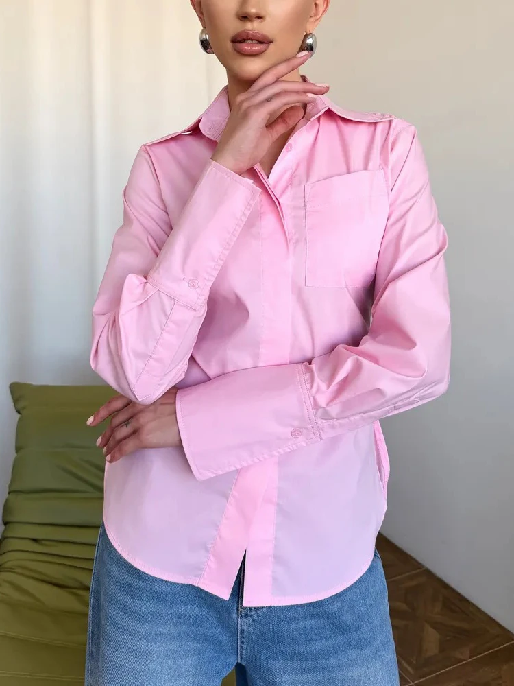 

Новые женские блузки с длинным рукавом, универсальные, с отложным воротником, на одной пуговице, топ-рубашка, весна 2026, модные женские футболки с завязками