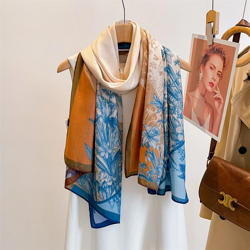 หรูหราขนสัตว์และผ้าพันคอผ้าไหมฤดูหนาว WARM Design Shawl Elegant ผ้าพันคอผู้หญิงห่อ Hijab Pashmina Bufanda หญิงยาว Foulard 2025